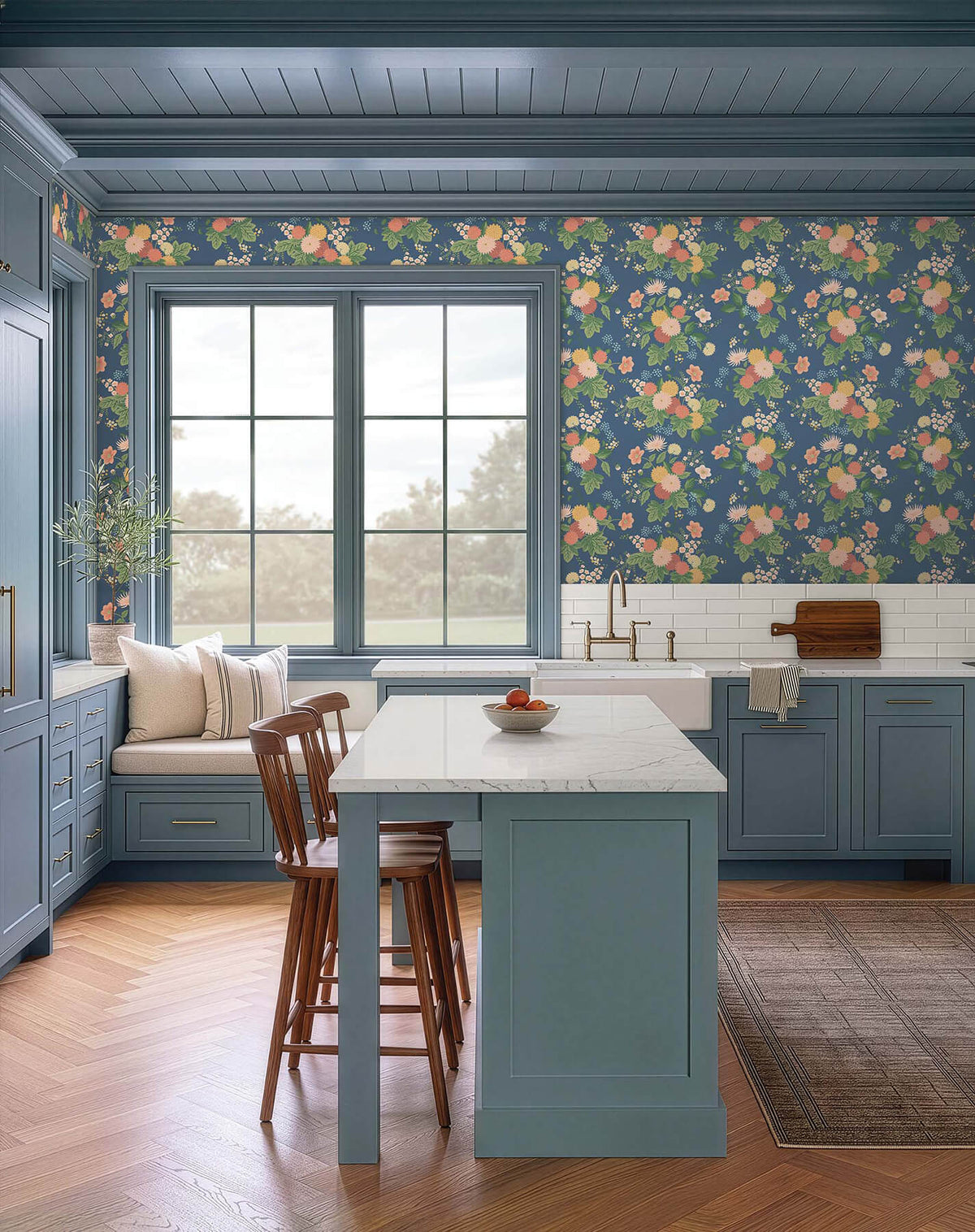 Rifle Paper Co. Dahlia Wallpaper Sample - Navy