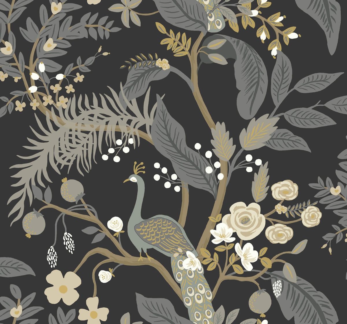 Rifle Paper Co. Peacock Wallpaper Sample - Black