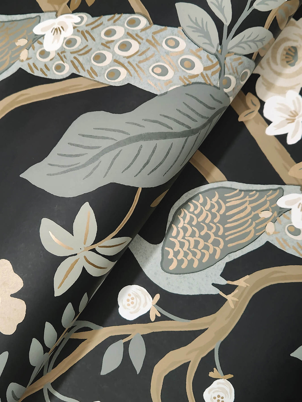 Rifle Paper Co. Peacock Wallpaper Sample - Black