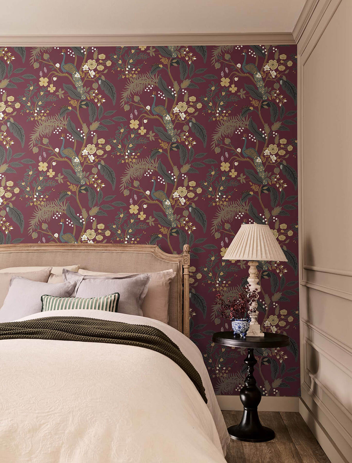 Rifle Paper Co. Peacock Wallpaper - Burgundy