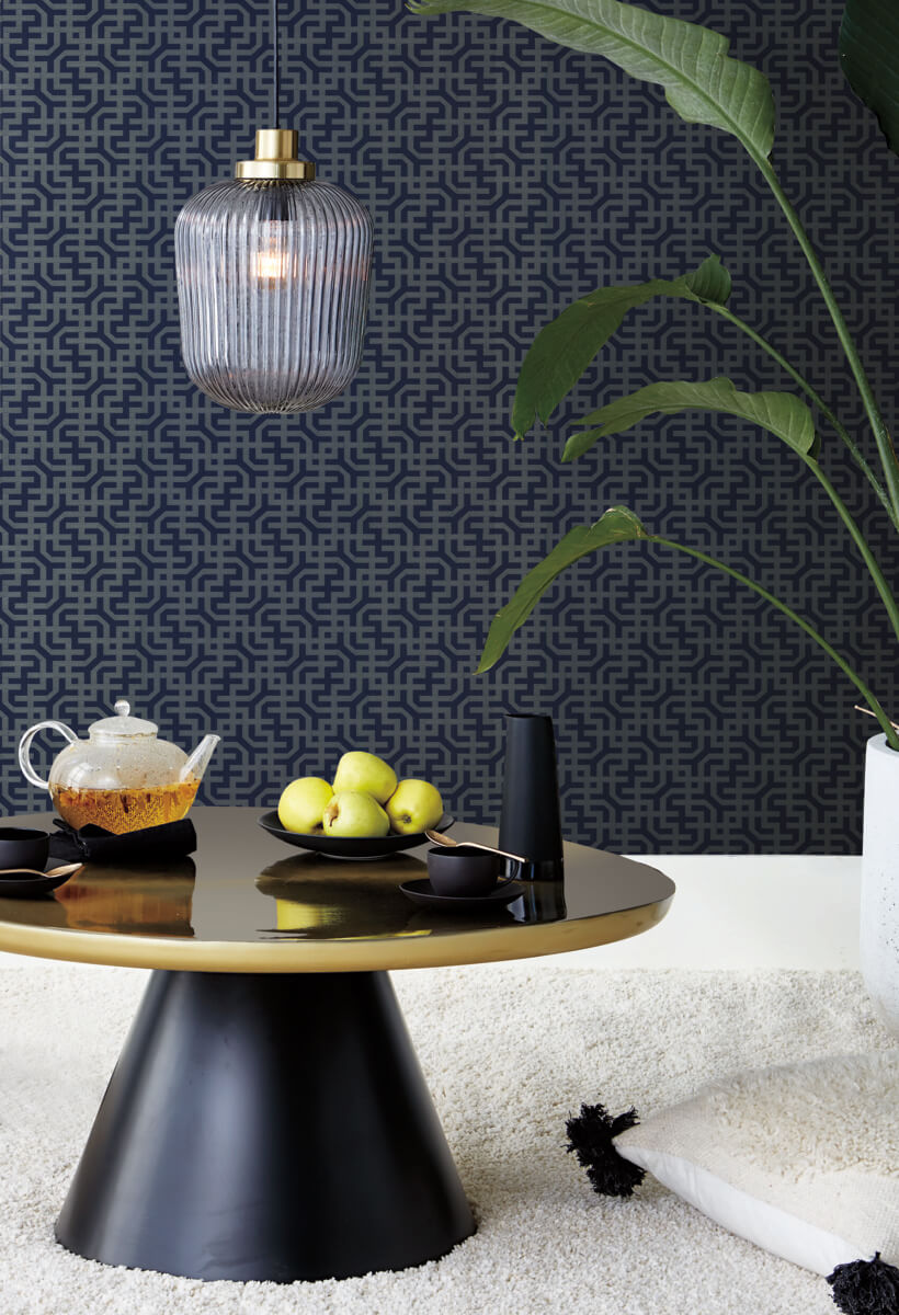 Ronald Redding Traveler Dynastic Lattice Wallpaper - Navy Blue