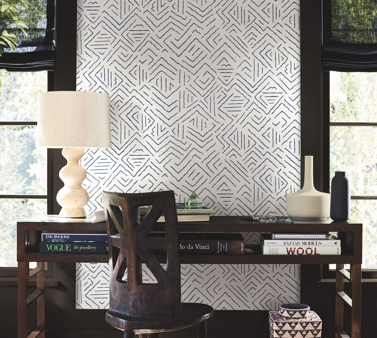 Antonina Vella Artifacts Sirih Wallpaper - Navy & White