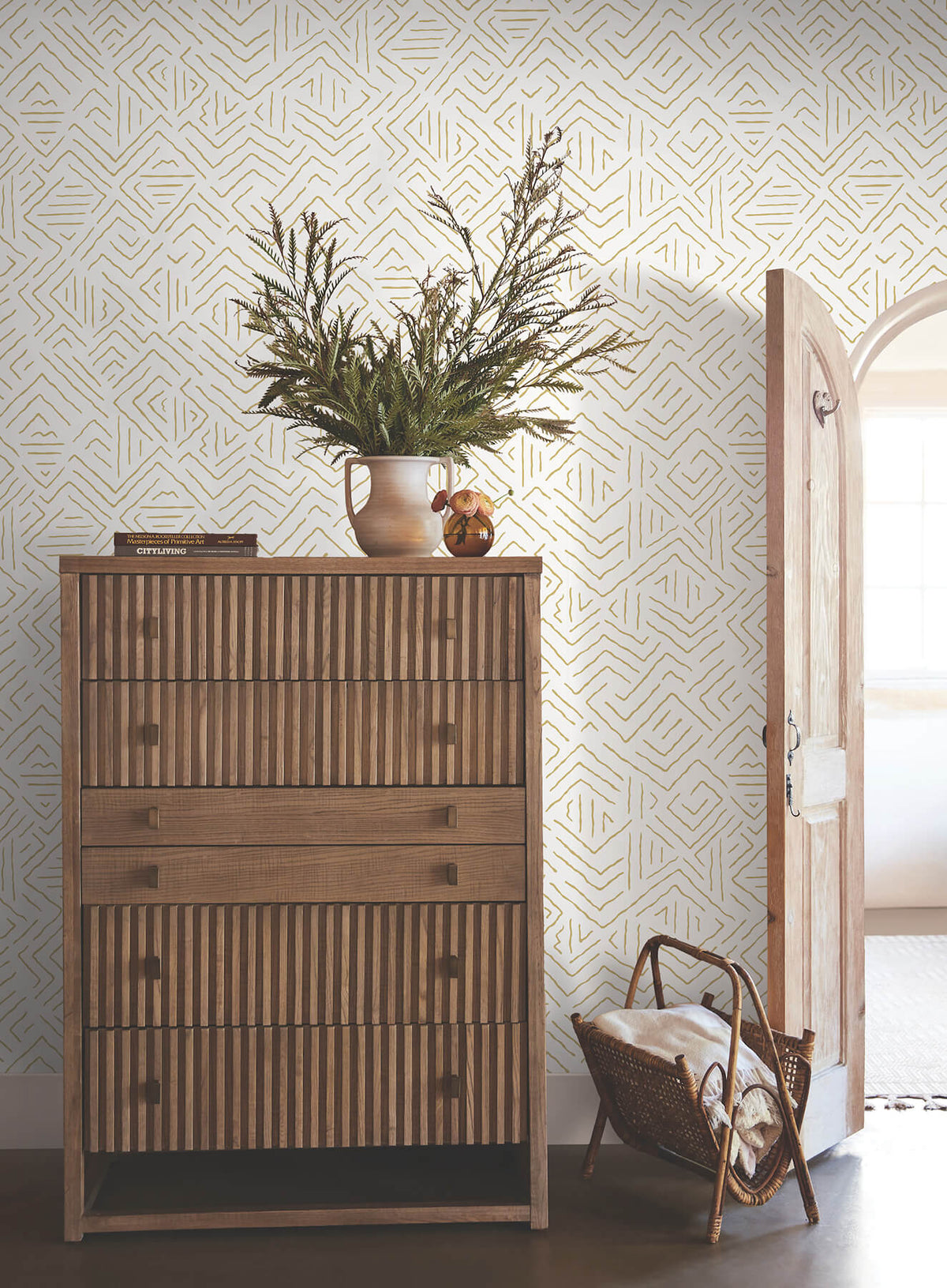 Antonina Vella Artifacts Sirih Wallpaper - Ochre & White