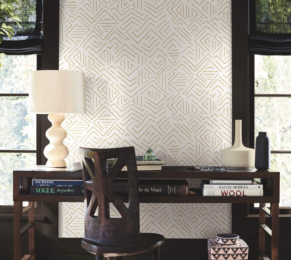 Antonina Vella Artifacts Sirih Wallpaper - Ochre & White