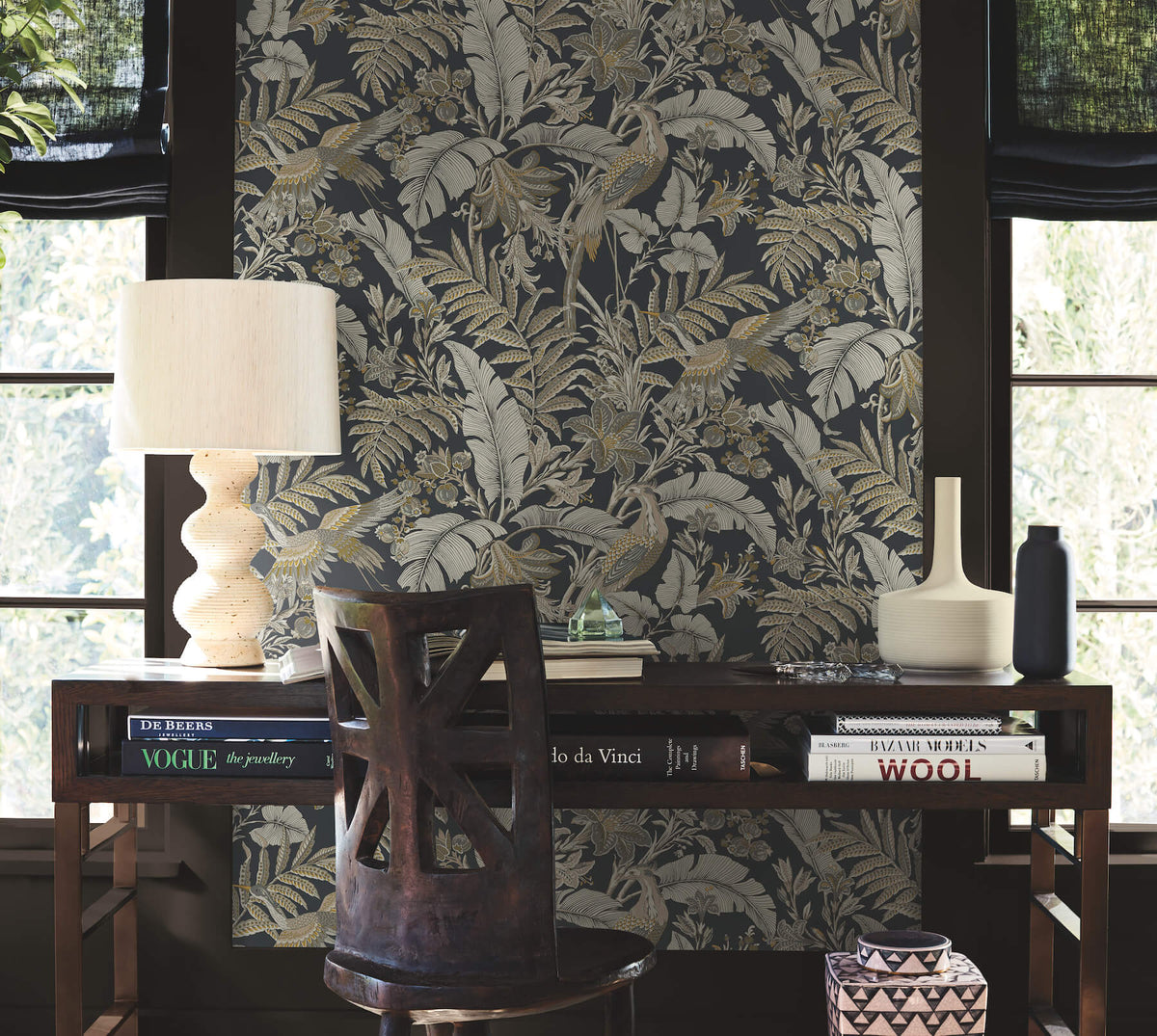 Antonina Vella Artifacts Heronwood Wallpaper Sample - Black