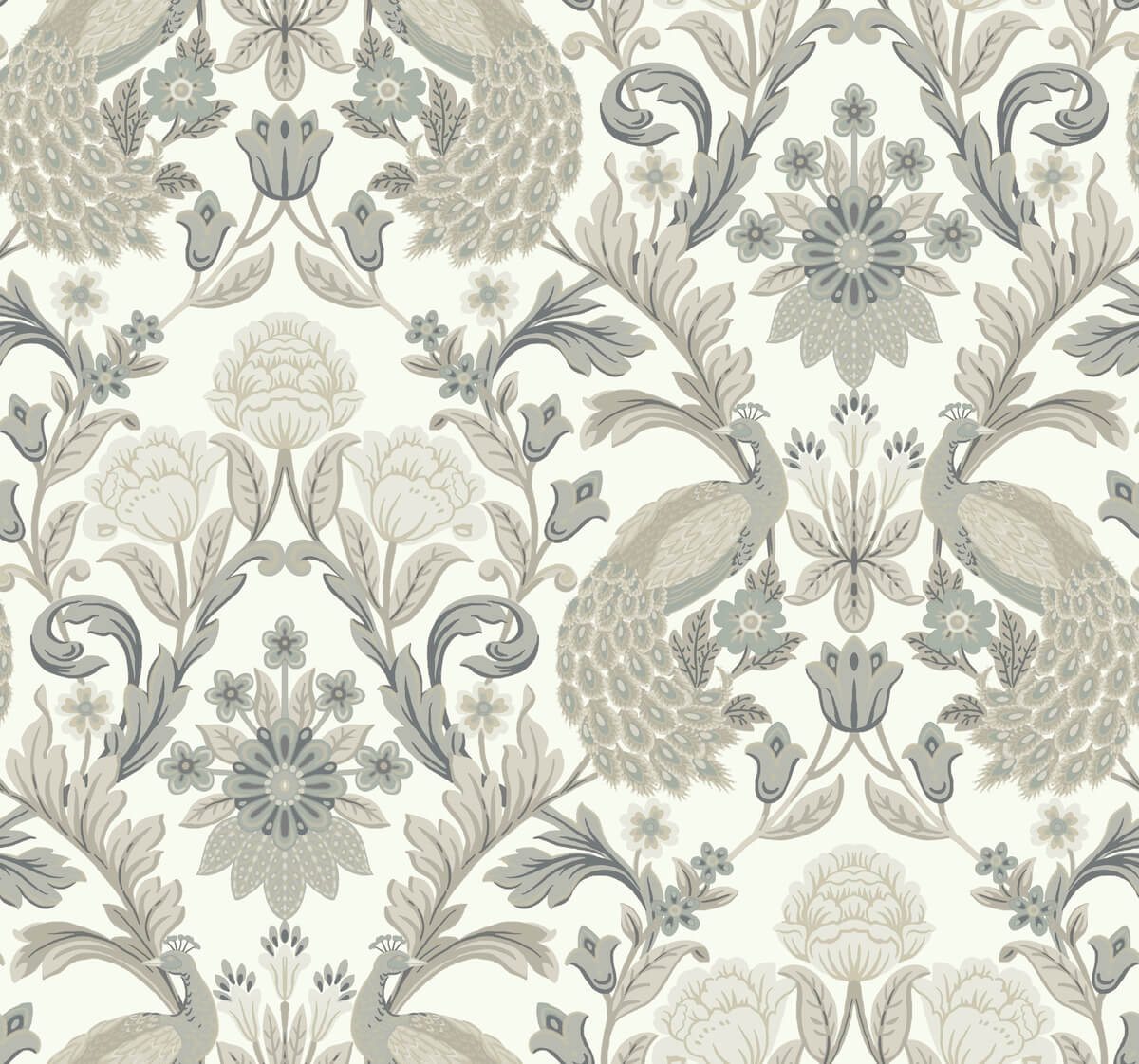 Ronald Redding Arts & Crafts Plume Dynasty Wallpaper - White & Neutral