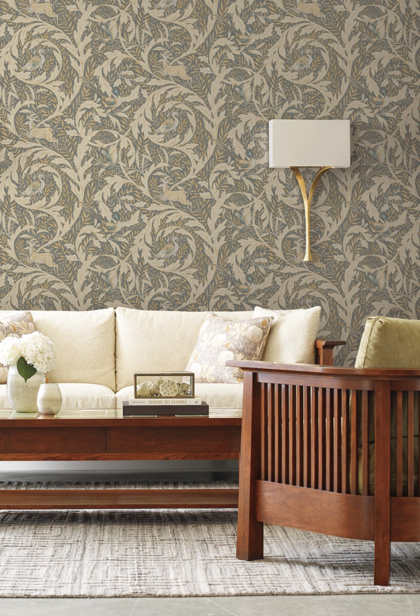 Ronald Redding Arts & Crafts Woodland Tapestry Wallpaper - Neutral