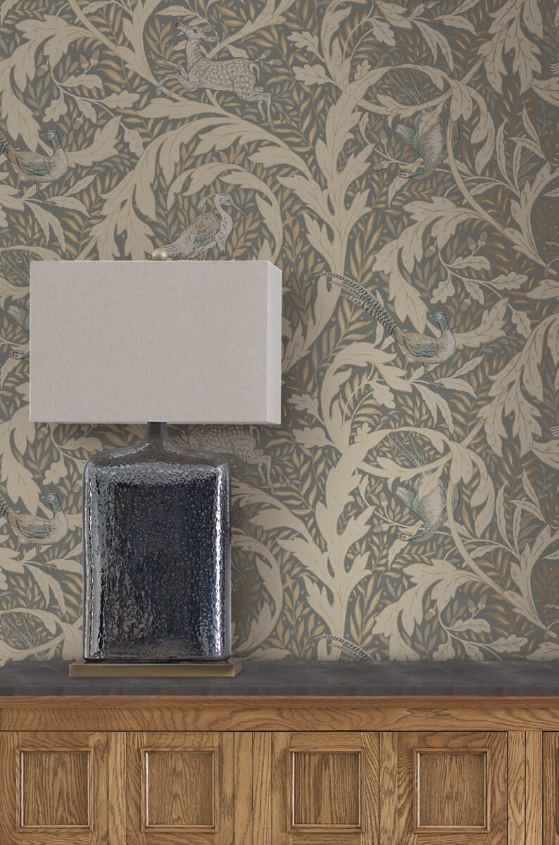 Ronald Redding Arts & Crafts Woodland Tapestry Wallpaper - Neutral