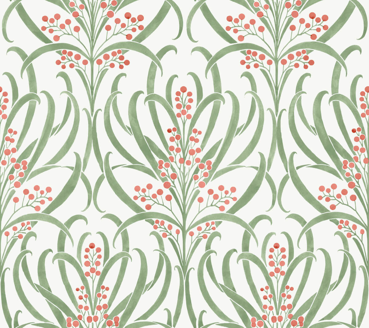 Ronald Redding Arts & Crafts Calluna Wallpaper - White & Berry