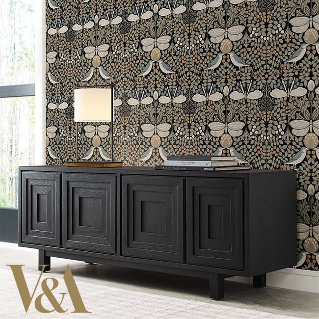 Ronald Redding Arts & Crafts Butterfly Garden Wallpaper - Black