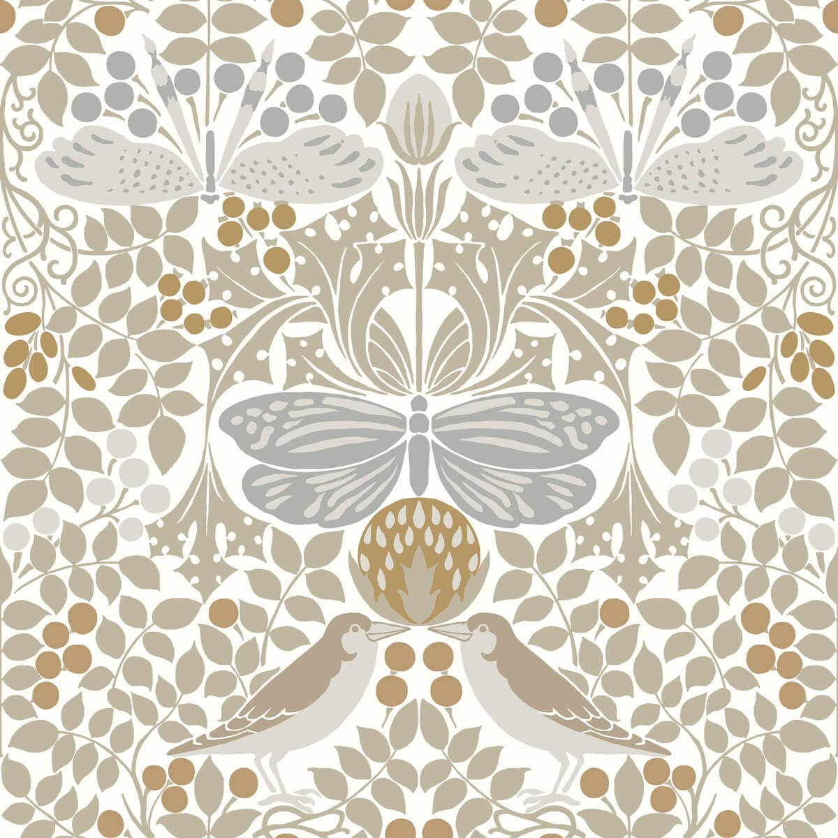 Ronald Redding Arts & Crafts Butterfly Garden Wallpaper Sample - White