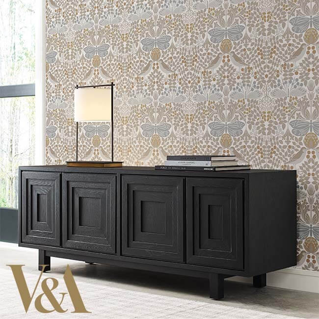Ronald Redding Arts & Crafts Butterfly Garden Wallpaper Sample - White