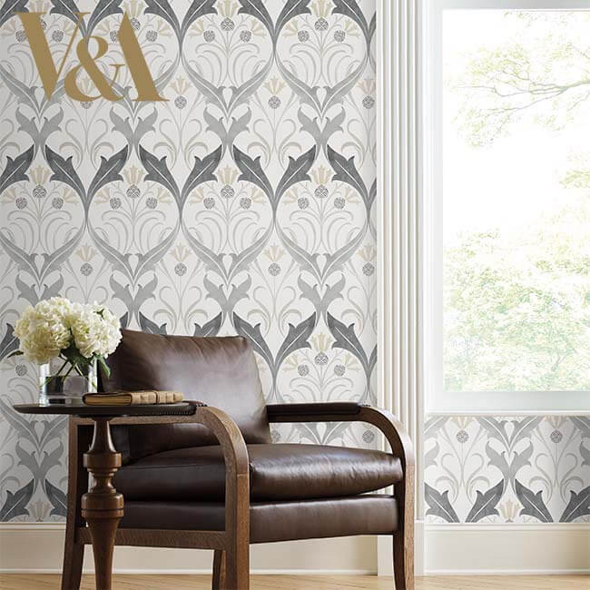 Ronald Redding Arts & Crafts Pine Cone Ribbon Wallpaper Sample - Charcoal