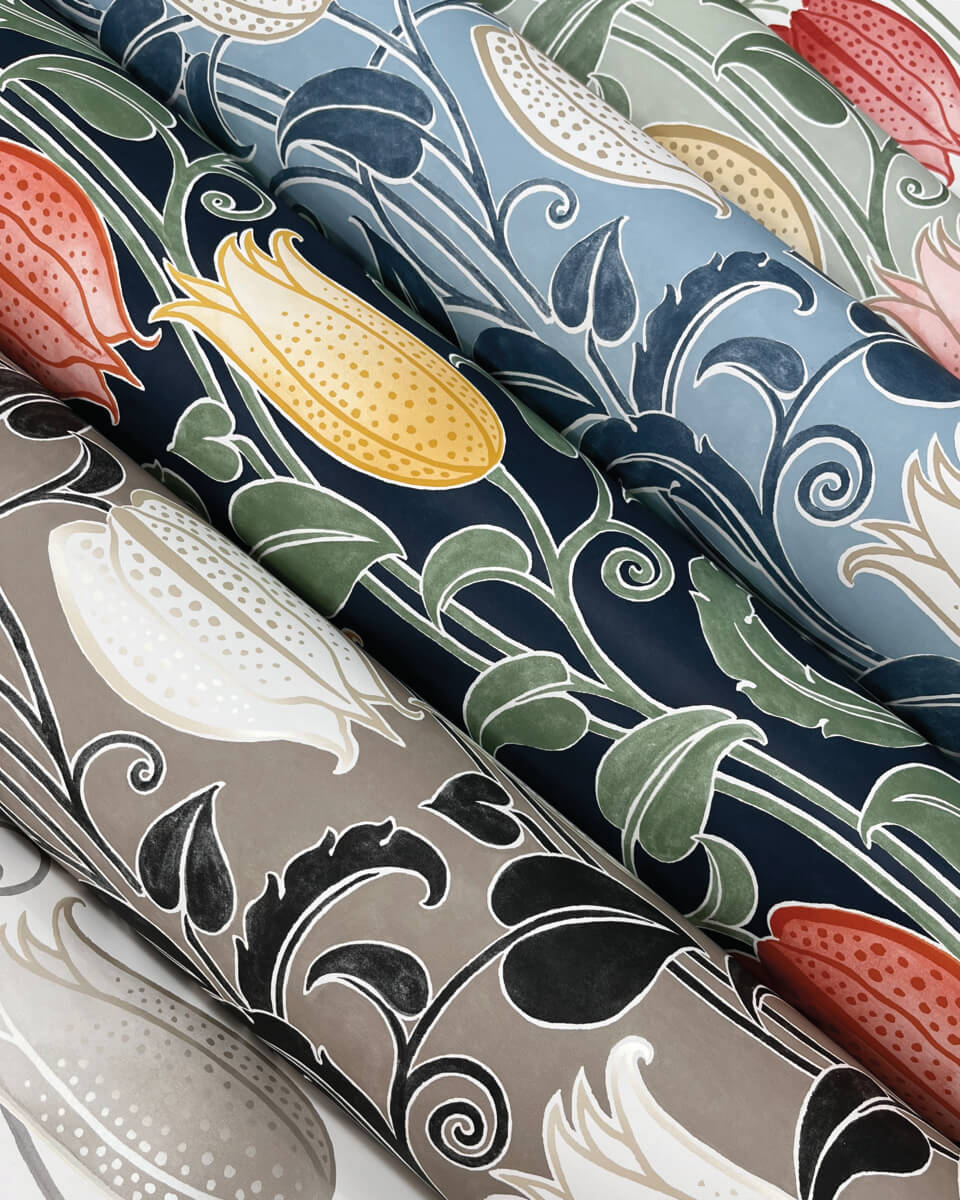 Ronald Redding Arts & Crafts Canterbury Bells Wallpaper - Navy