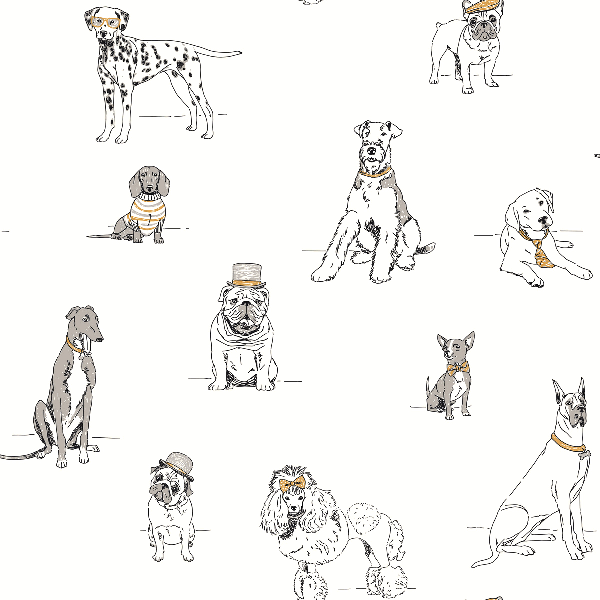York Ashford Toiles Dogs Life Wallpaper - Silver & Gold