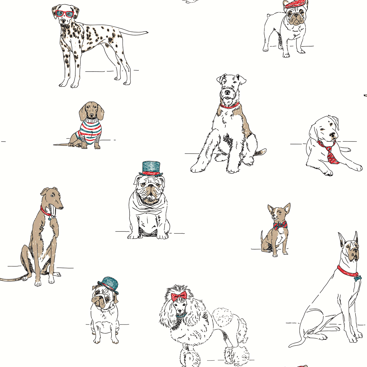 York Ashford Toiles Dogs Life Wallpaper - Red & Blue