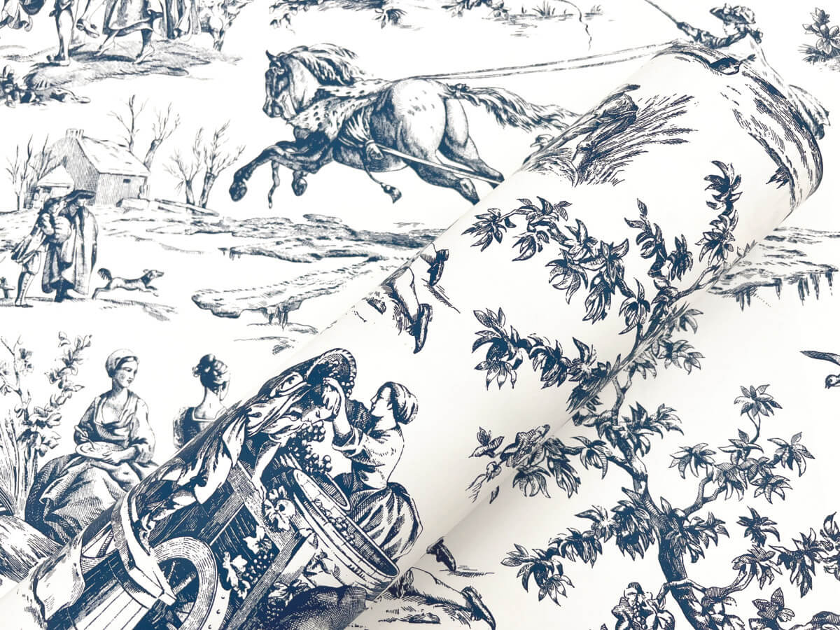 York Toile Seasons Toile Wallpaper Sample - Blue