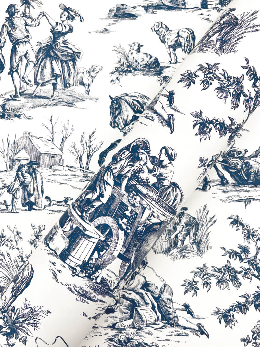 York Toile Seasons Toile Wallpaper Sample - Blue