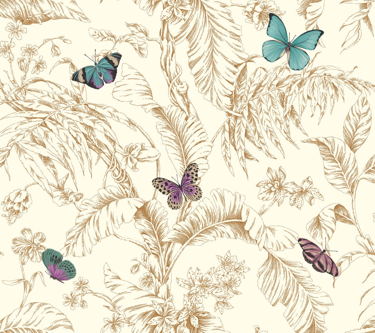 York Toile Papillon Wallpaper - Purple & Blue