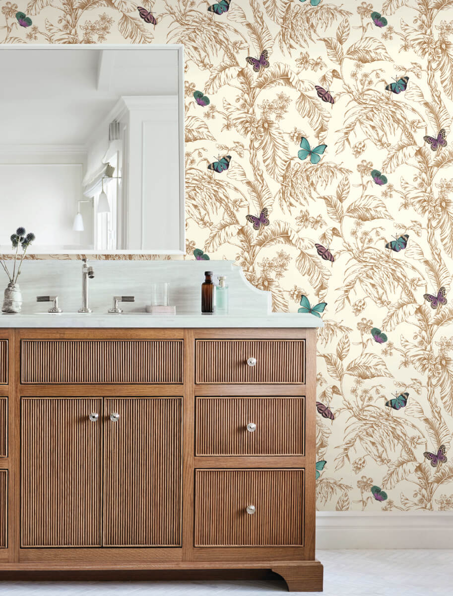 York Toile Papillon Wallpaper - Purple & Blue