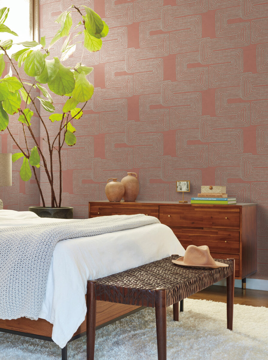 York Artistic Abstracts Zulu Thread Wallpaper - Coral