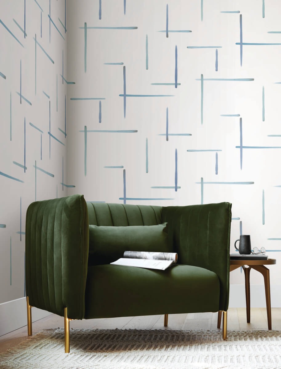 York Artistic Abstracts Gilded Sumi-E Wallpaper - White & Blue