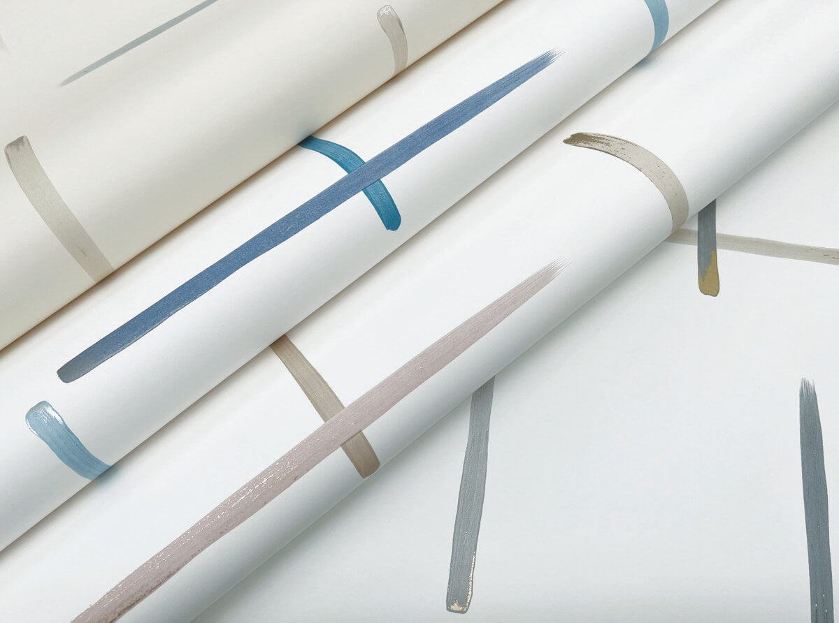 York Artistic Abstracts Gilded Sumi-E Wallpaper - White & Blue