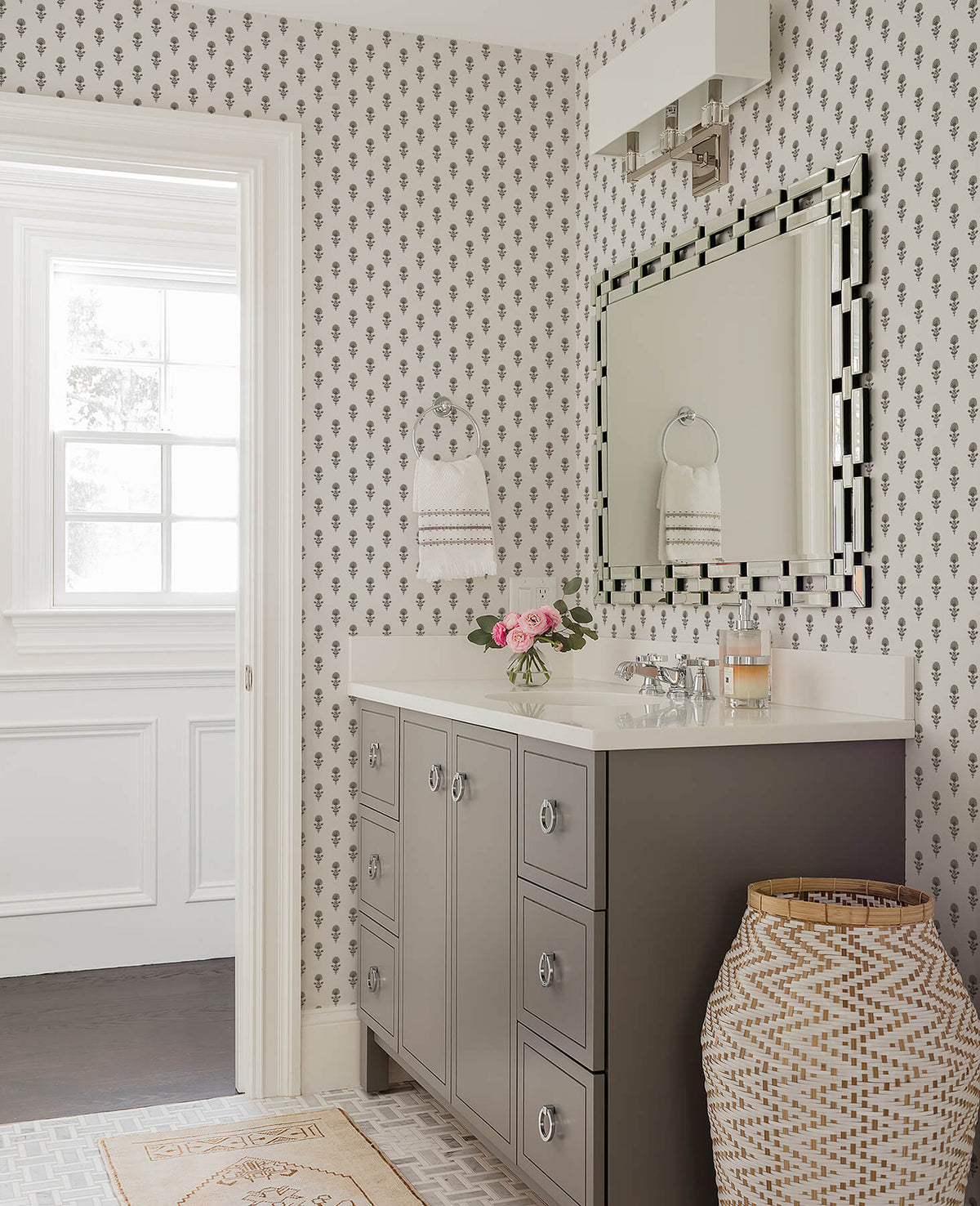 Erin Gates Libby Mini Floral Wallpaper Sample - Stone