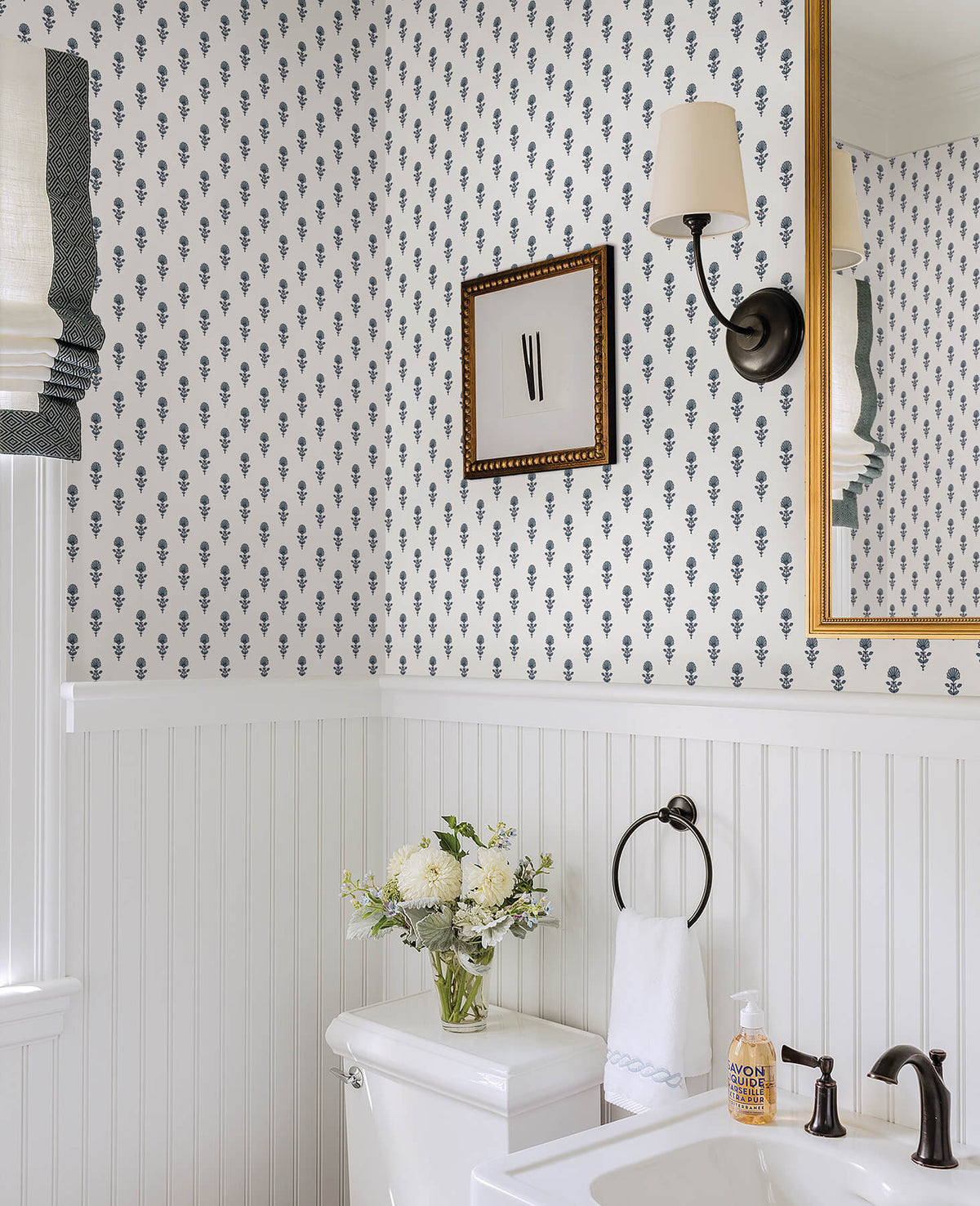 Erin Gates Libby Mini Floral Wallpaper Sample - Blue Heather