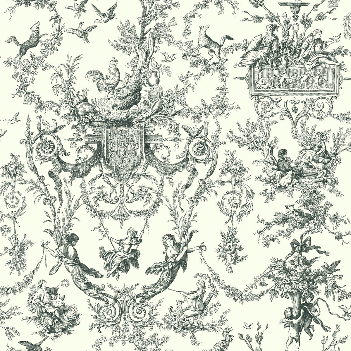 York Toile Old World Toile Wallpaper - Black