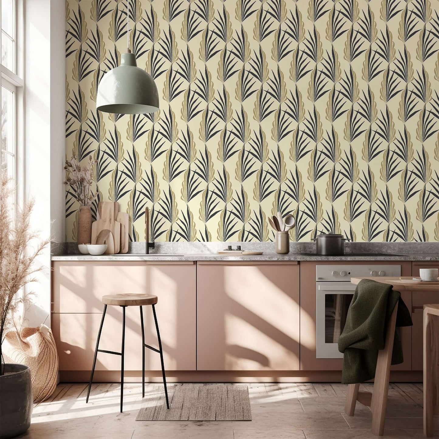 Mitchell Black Areca Palm Wallpaper - Pale Sun