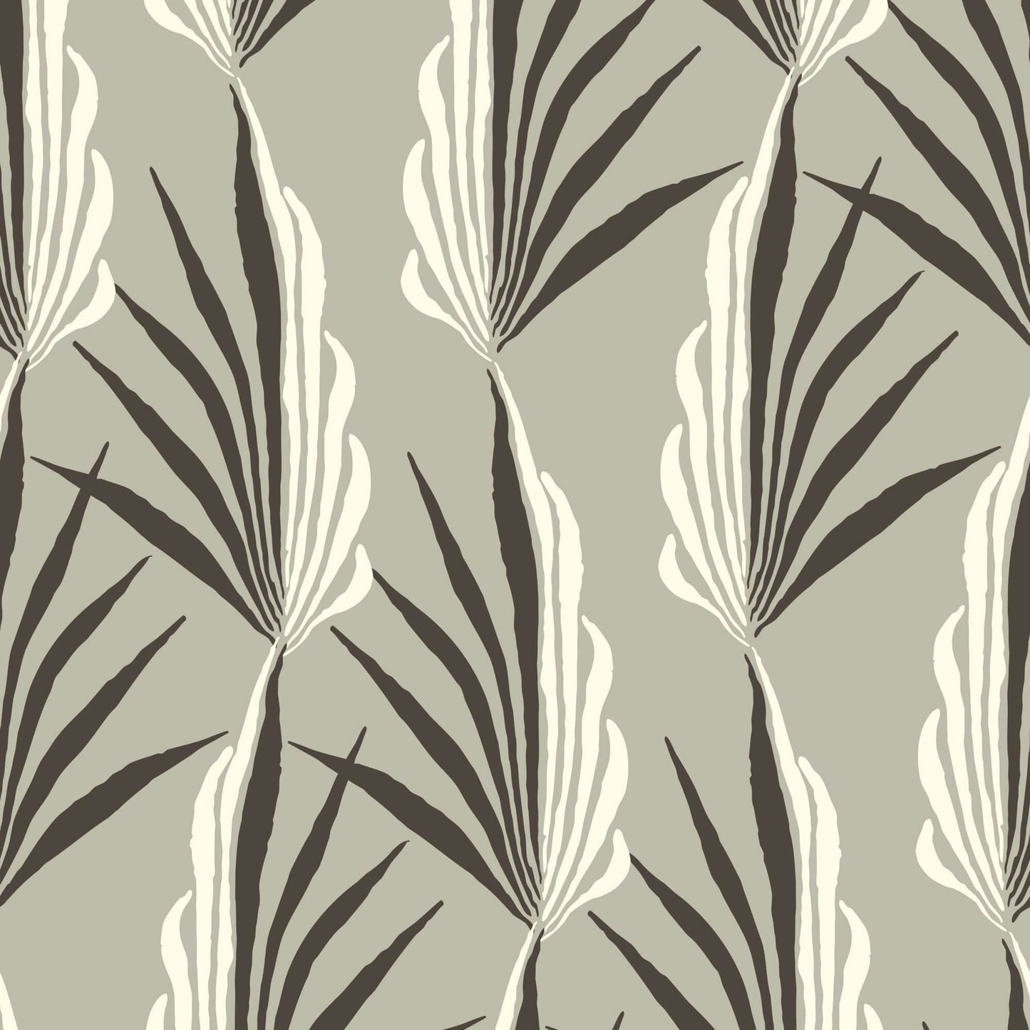 Mitchell Black Areca Palm Wallpaper Sample - Warm Gray