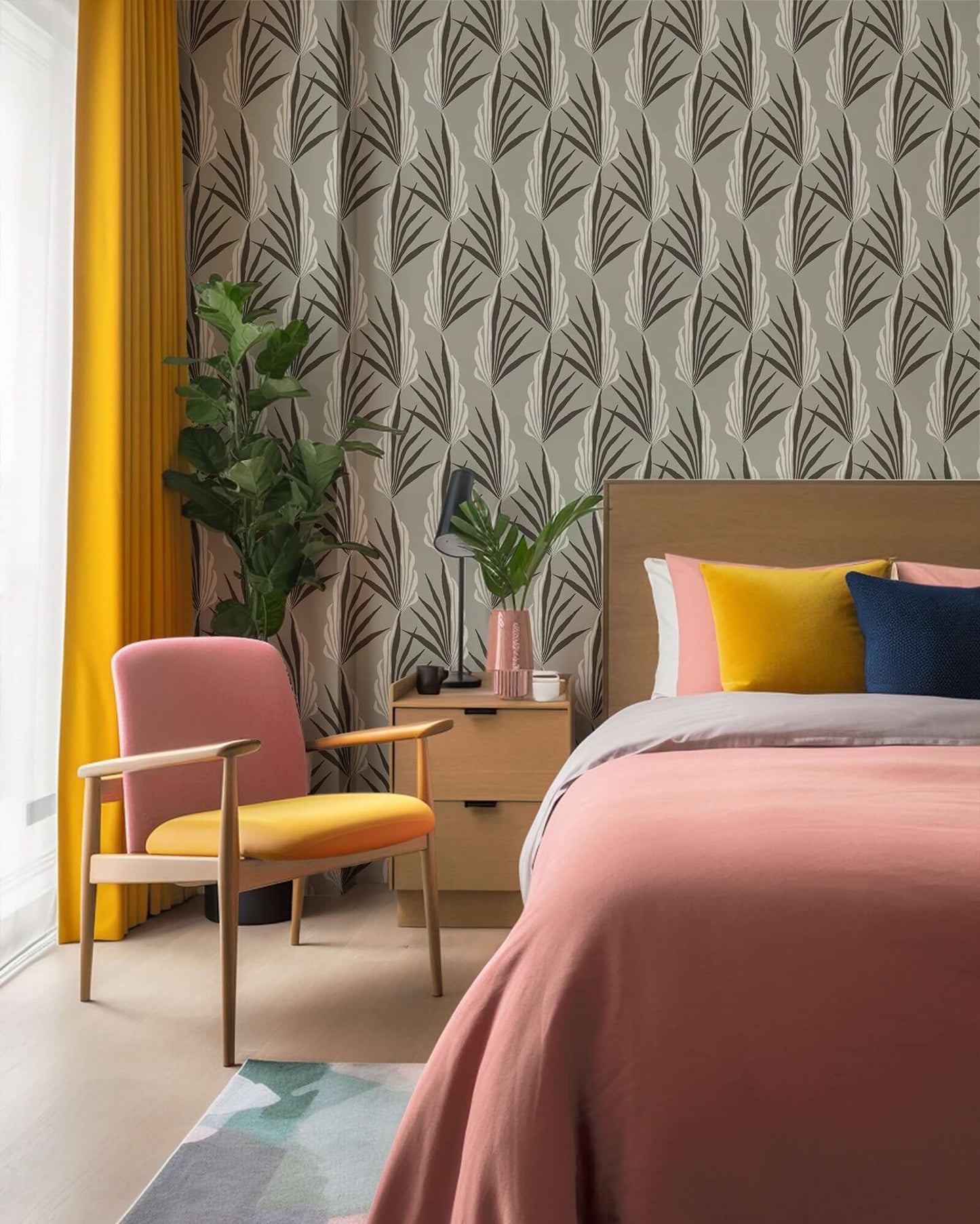 Mitchell Black Areca Palm Wallpaper - Warm Gray