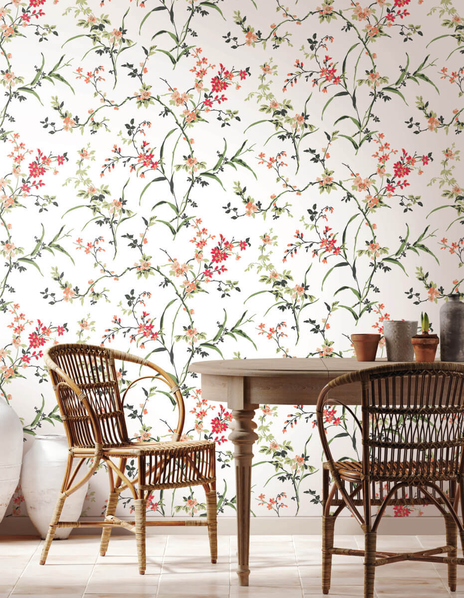York Blooms Second Edition Blossom Branches Wallpaper - White & Red