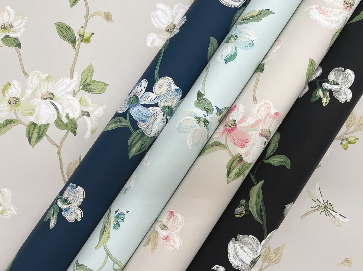 York Blooms Dogwood Wallpaper - Light Gray
