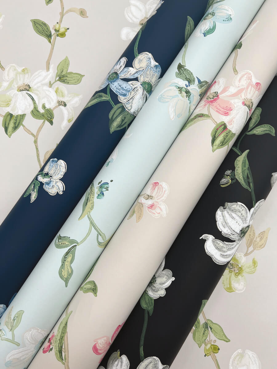 York Blooms Dogwood Wallpaper - Light Gray