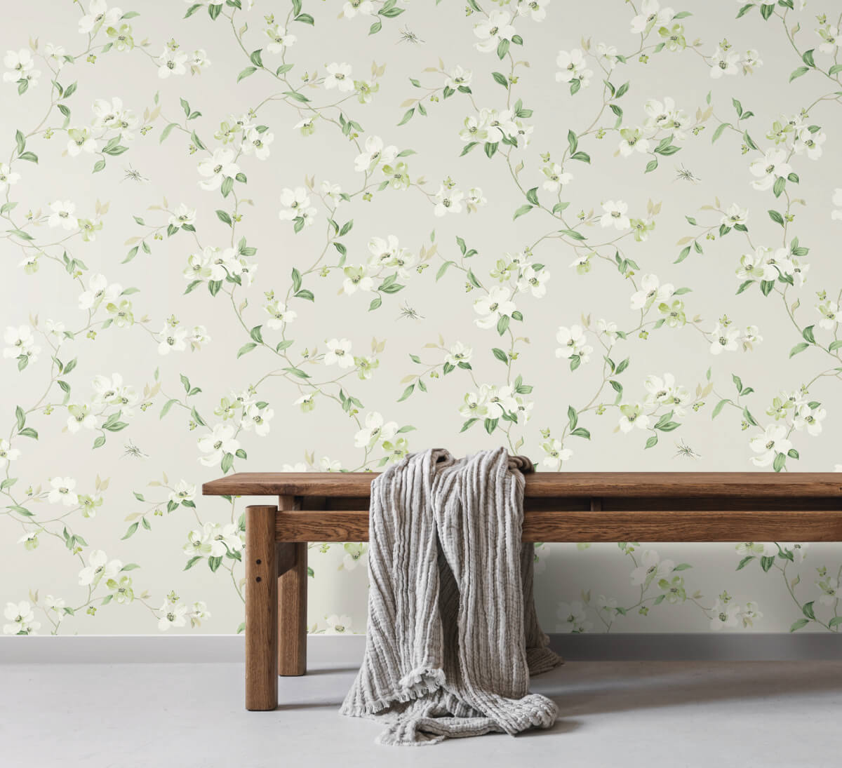York Blooms Dogwood Wallpaper - Light Gray