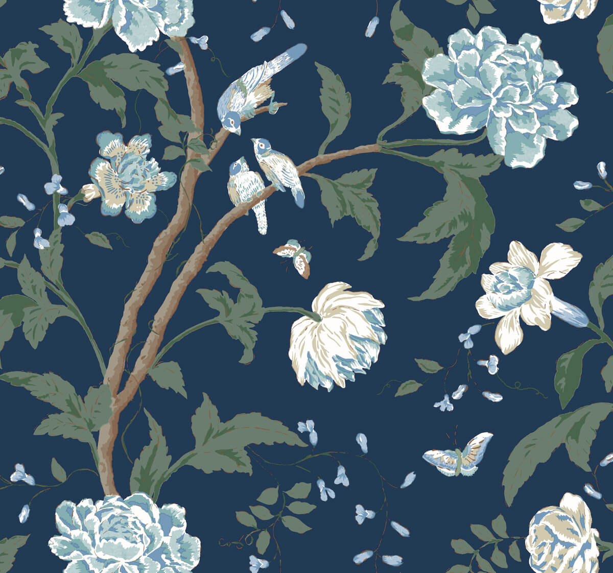 York Blooms Second Edition Teahouse Floral Wallpaper Sample - Navy