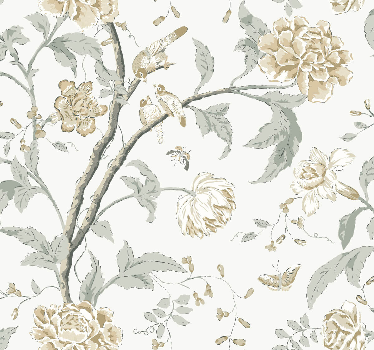 York Blooms Second Edition Teahouse Floral Wallpaper Sample - Neutral