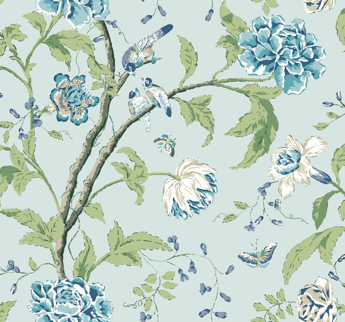 York Blooms Second Edition Teahouse Floral Wallpaper - Light Blue