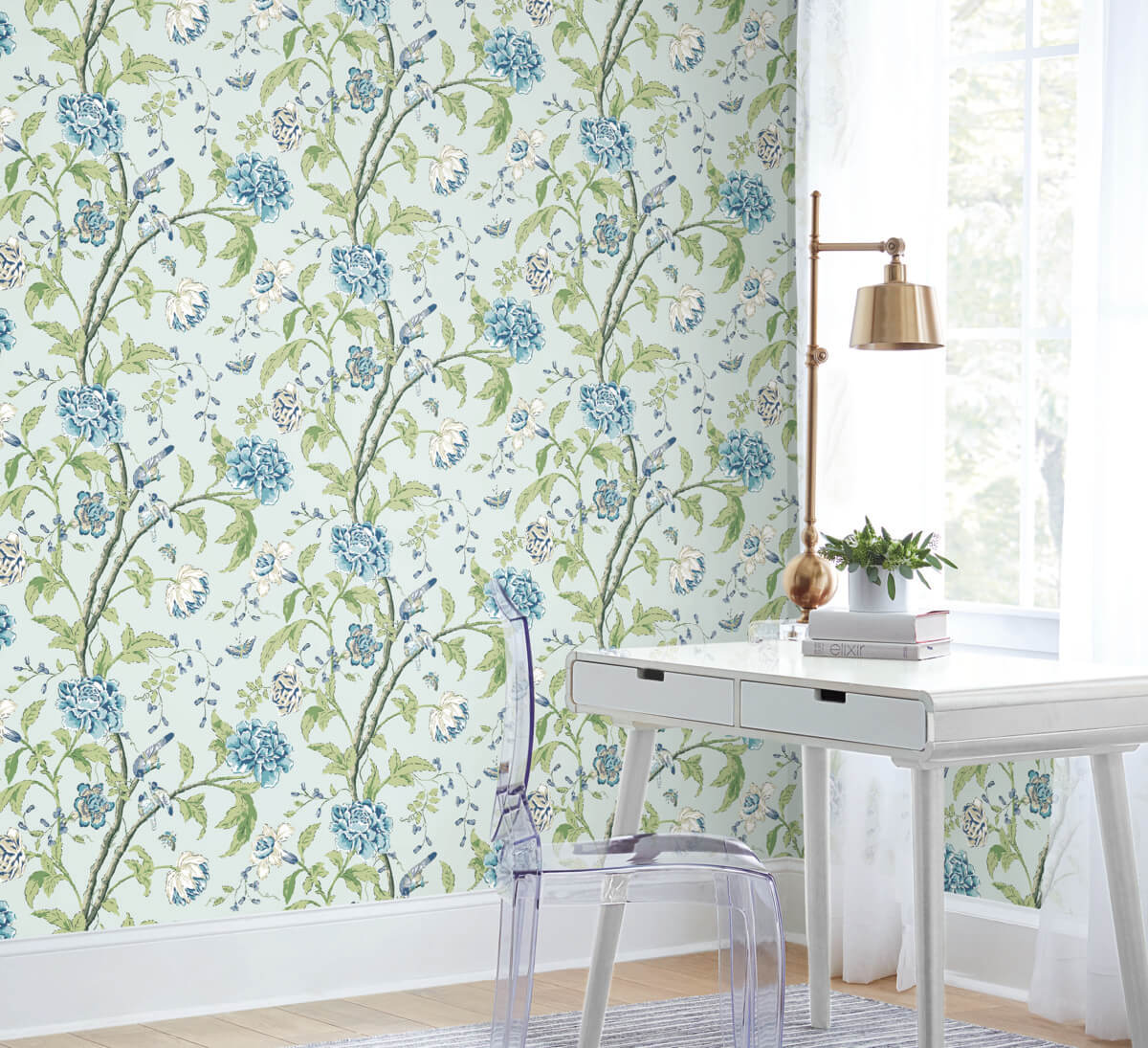 York Blooms Second Edition Teahouse Floral Wallpaper - Light Blue