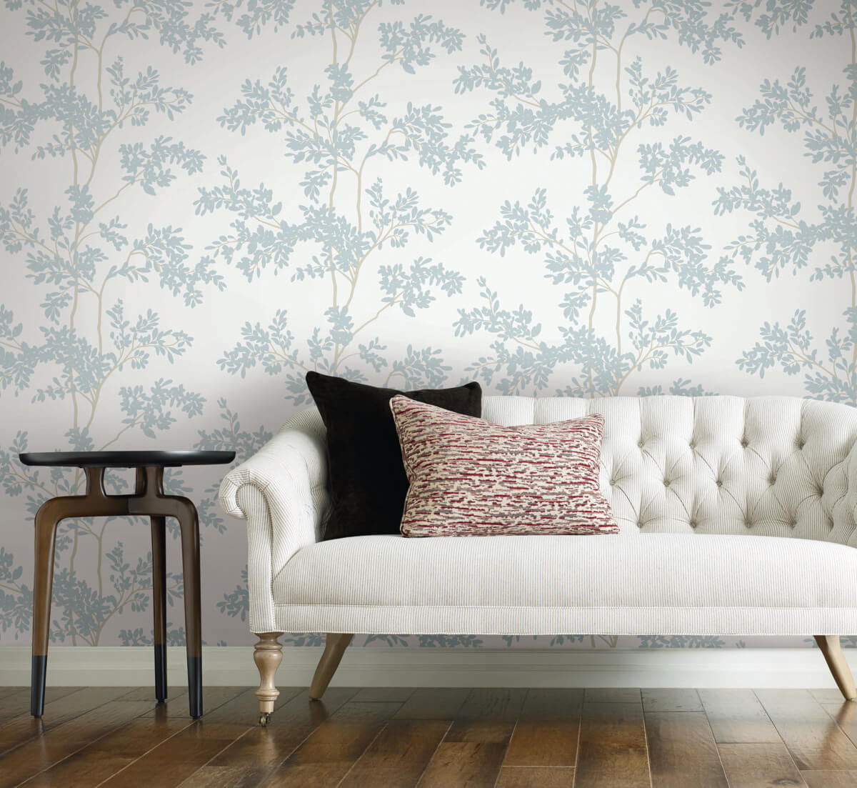 Light blue leaf pattern on a white background