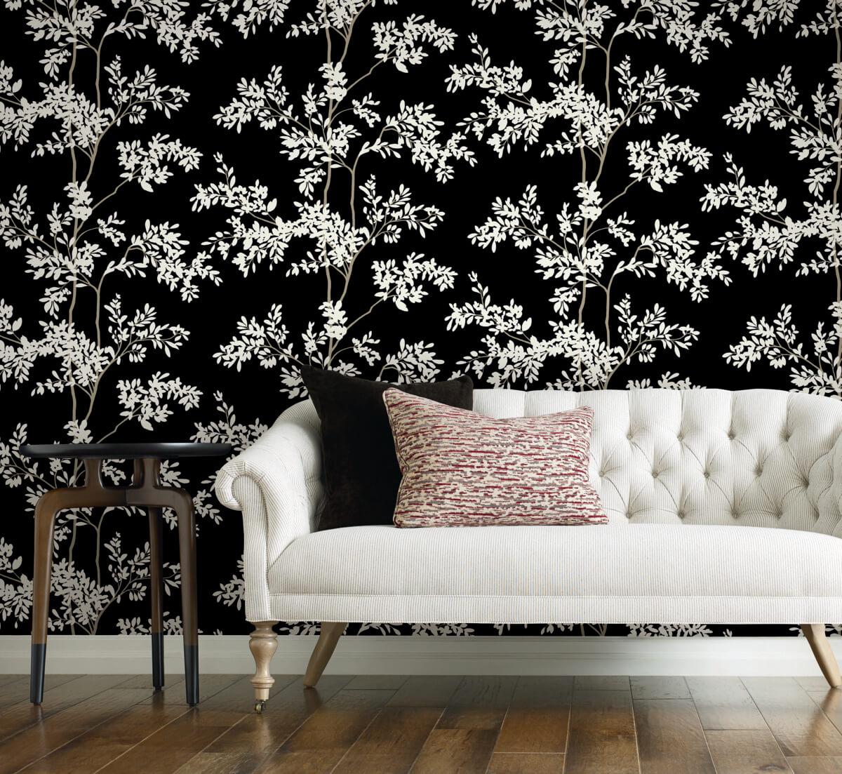 York Blooms Second Edition Lunaria Silhouette Wallpaper Sample - Black & White