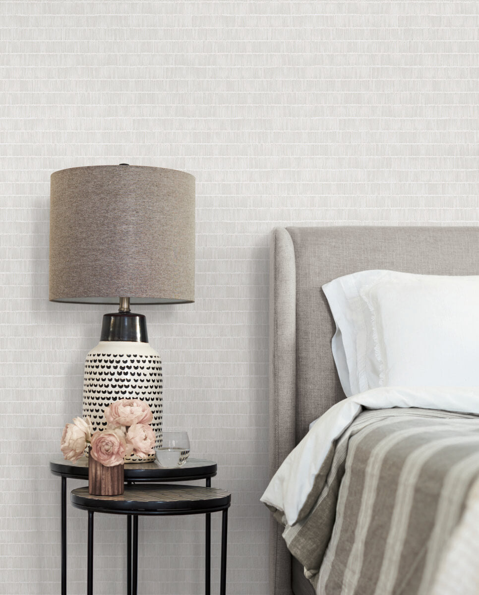York Black & White Resource Library Horizontal Hash Marks Wallpaper Sample - White & Cream