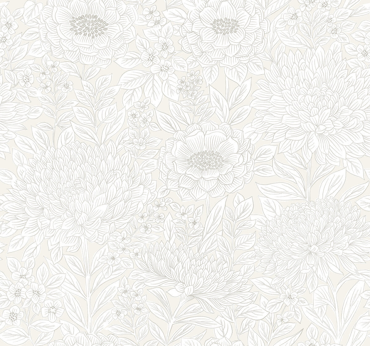 York Black & White Resource Library Wood Block Blooms Wallpaper Sample - Cream