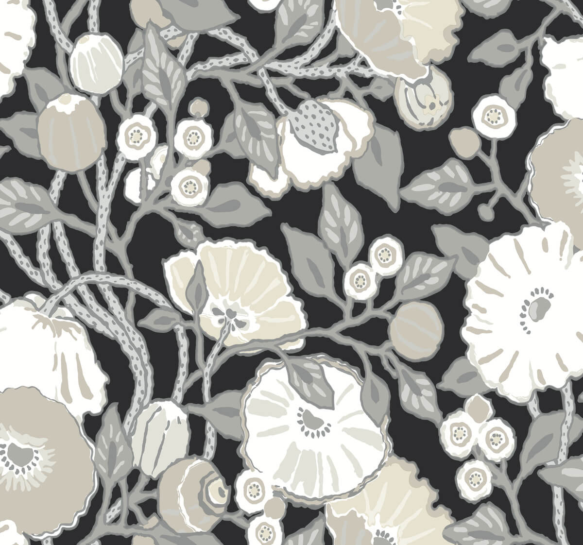 York Black & White Resource Library Vincent Poppies Wallpaper - Black & Cream