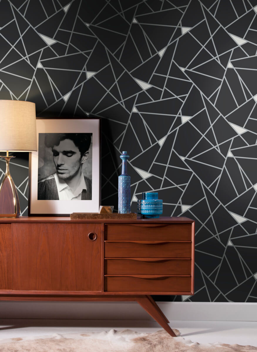 York Black & White Resource Library Prismatic Wallpaper - Black & Silver