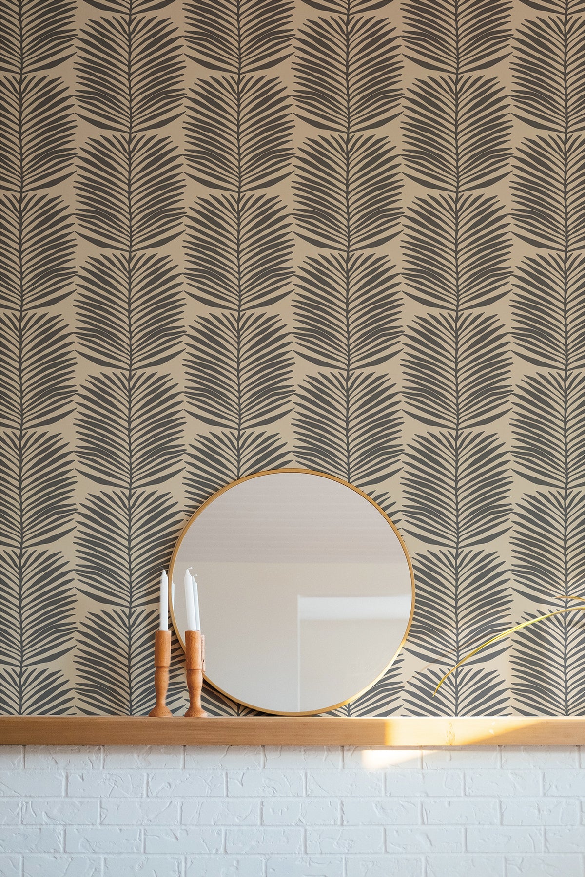 Mitchell Black Organic Betty White Palm Leaves Wallpaper - Camel