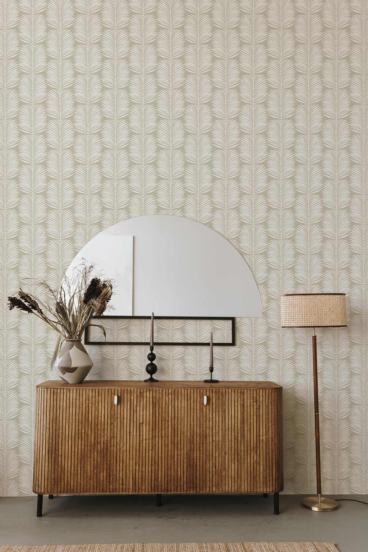 Mitchell Black Organic Betty White Palm Leaves Wallpaper Sample - Seagrass