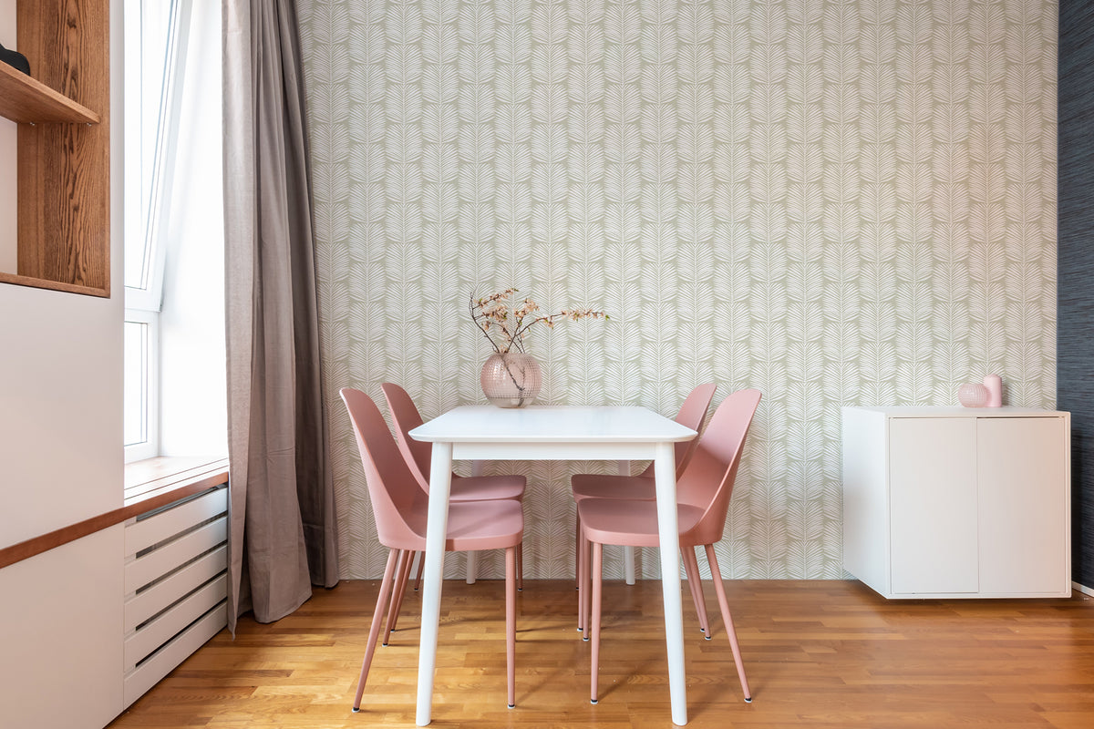 Mitchell Black Organic Betty White Palm Leaves Wallpaper Sample - Seagrass